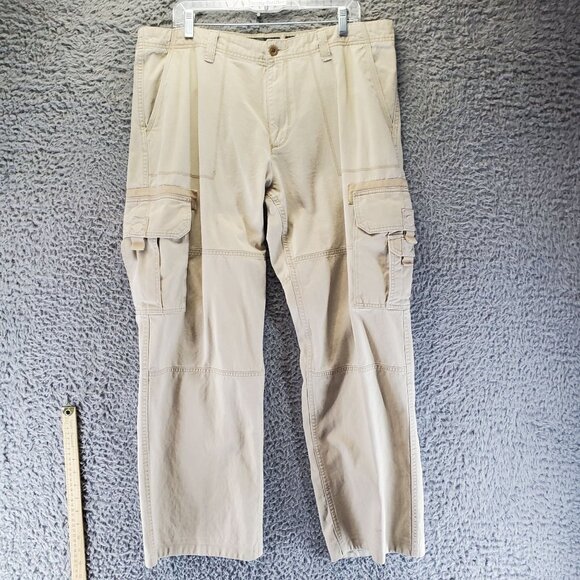 Old Navy Pants Men 36x32 Tan Loose Cargo Pockets 100% Cotton Canvas - Picture 1 of 12